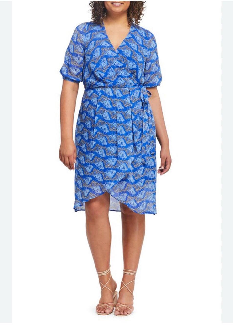 ESTELLE New Plus Size 1x 16W Floral Wrap Chiffon Lined Flowy Nordstrom $189